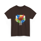 Colorful Basketball Splash Hoop Basketball T-Shirt - Dark Chocolate