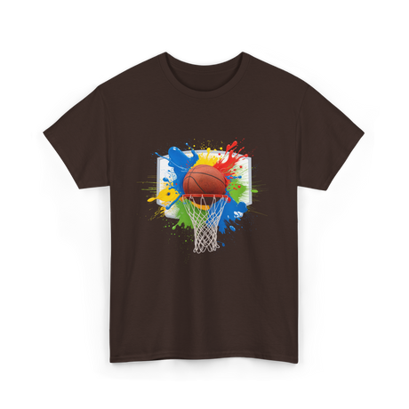 Colorful Basketball Splash Hoop Basketball T-Shirt - Dark Chocolate