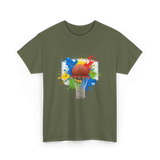 Colorful Basketball Splash Hoop Basketball T-Shirt - Military Green