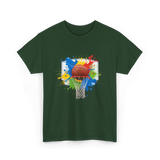 Colorful Basketball Splash Hoop Basketball T-Shirt - Forest Green