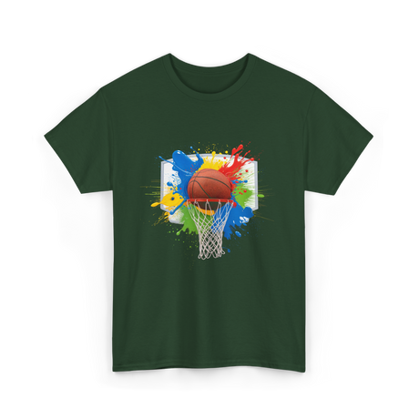 Colorful Basketball Splash Hoop Basketball T-Shirt - Forest Green