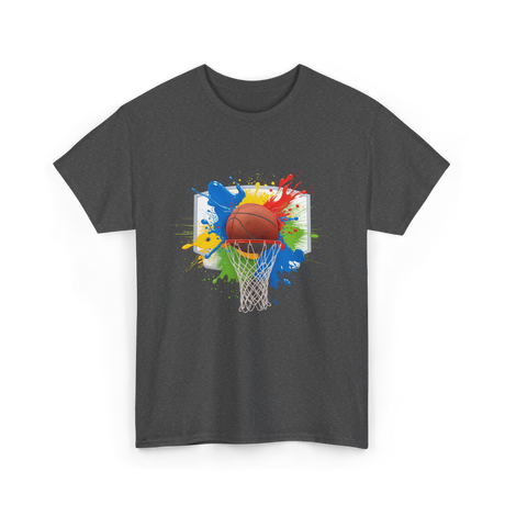 Colorful Basketball Splash Hoop Basketball T-Shirt - Dark Heather