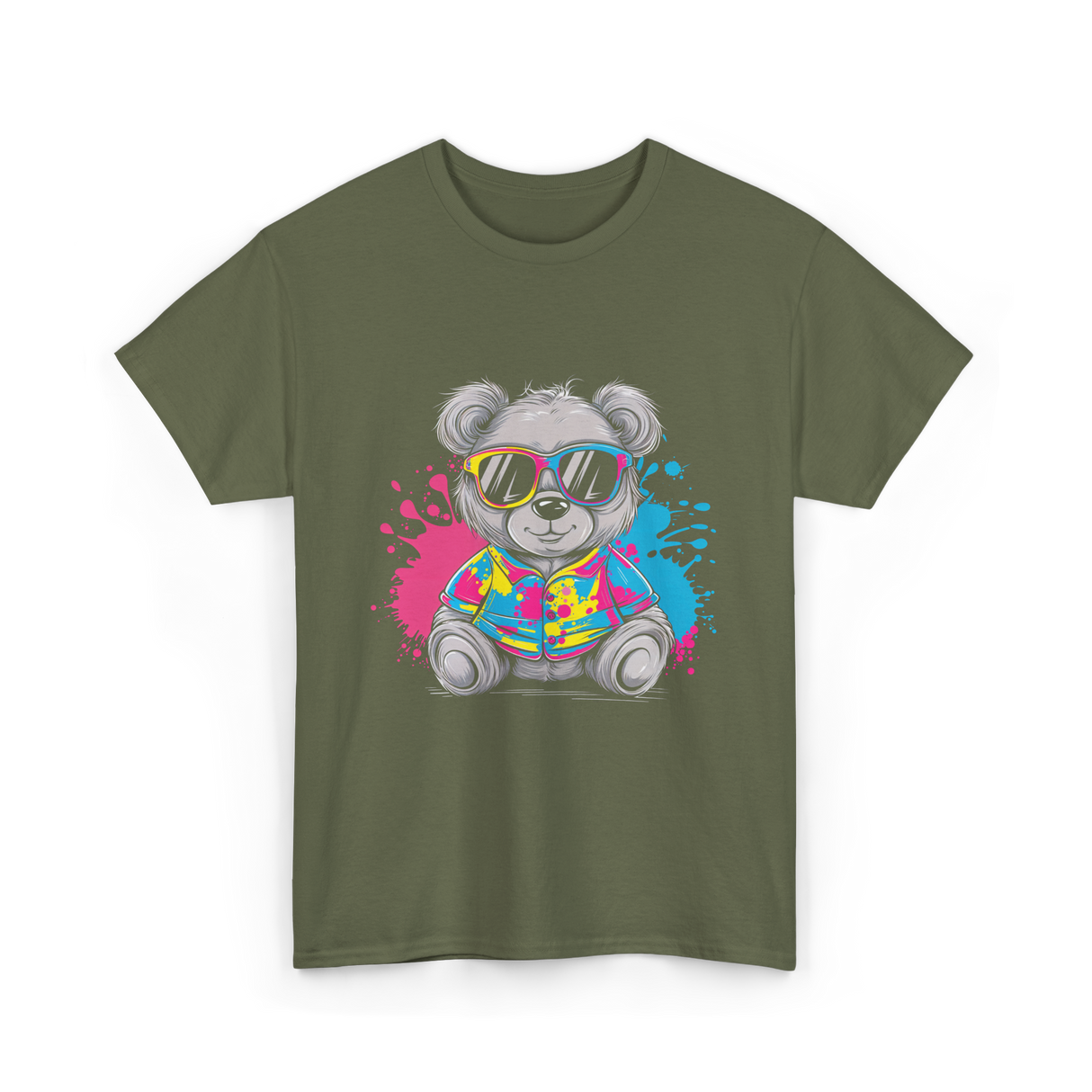 Colorful Bear T-Shirt - Military Green