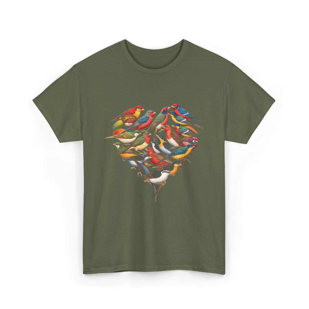 Colorful Birds Birdwatching Wildlife T-Shirt - Military Green