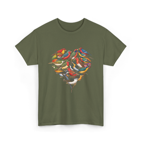 Colorful Birds Birdwatching Wildlife T-Shirt - Military Green