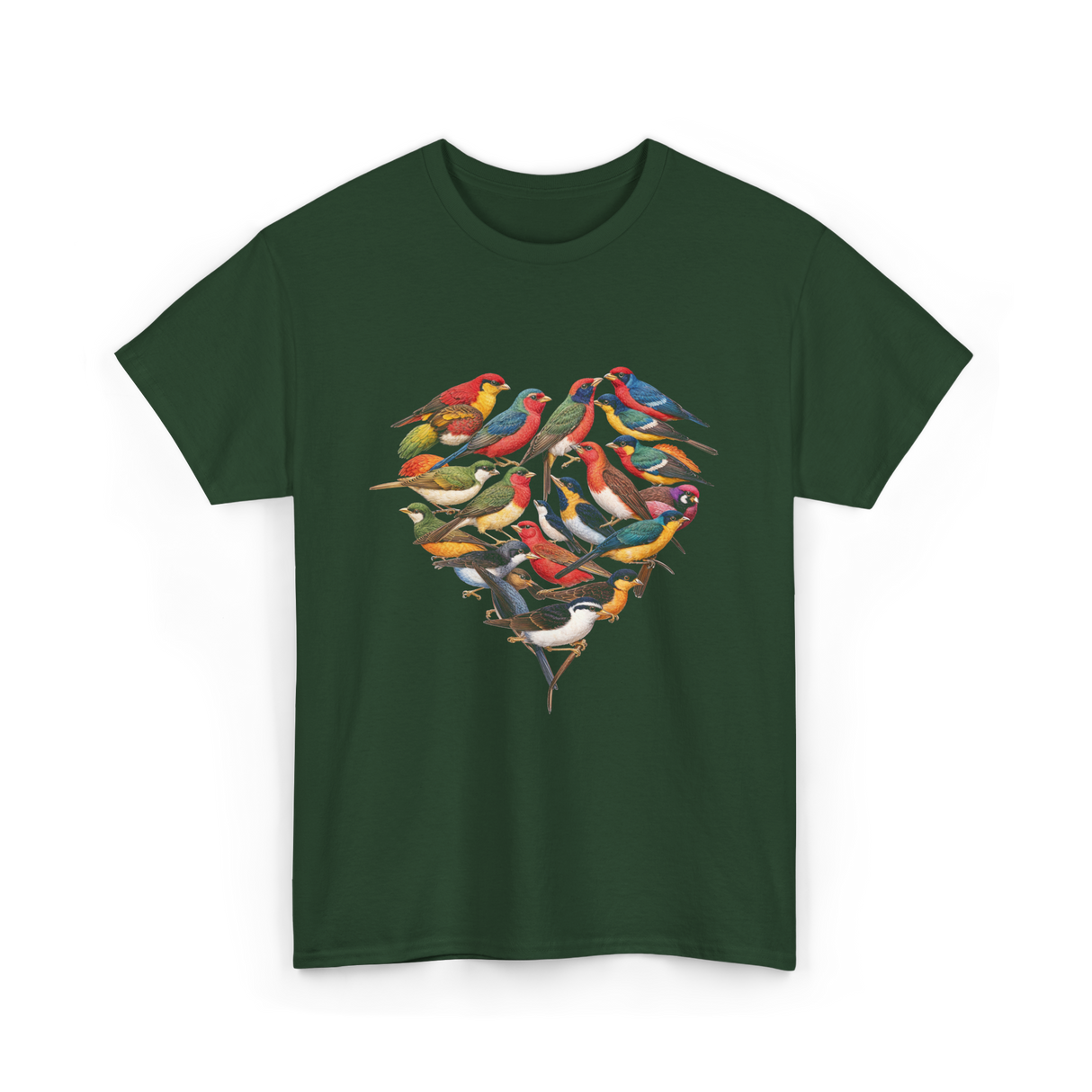 Colorful Birds Birdwatching Wildlife T-Shirt - Forest Green