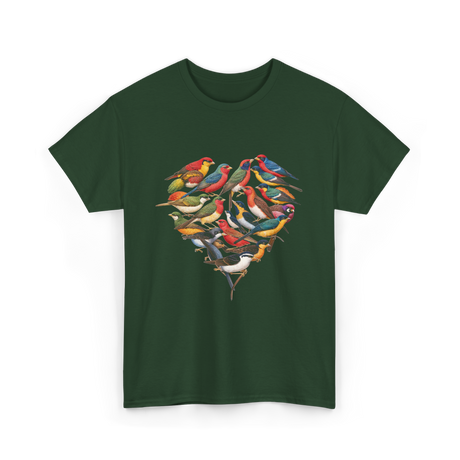 Colorful Birds Birdwatching Wildlife T-Shirt - Forest Green