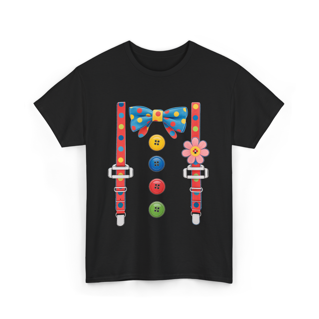 Colorful Bow and Buttons Accessories T-Shirt - Black