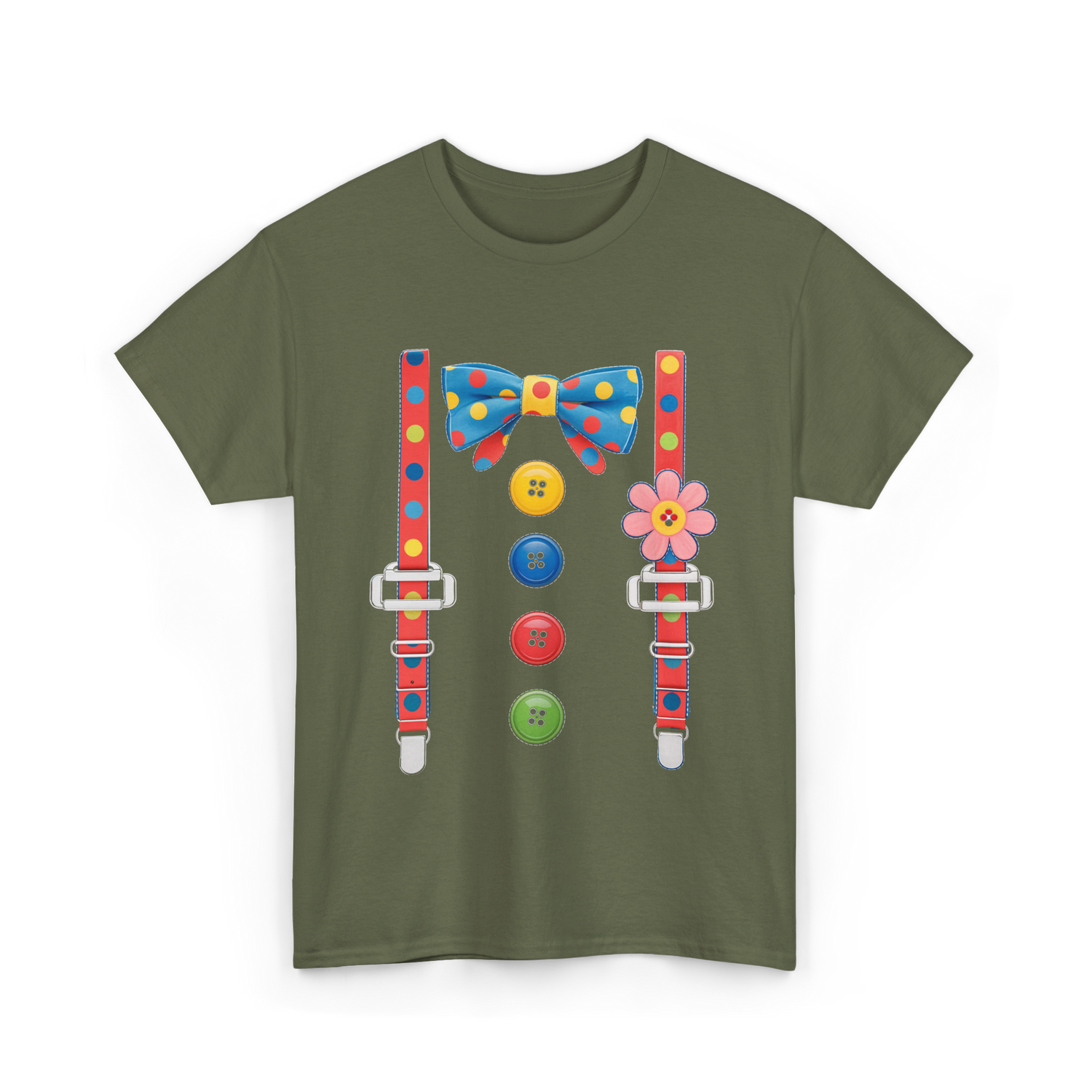 Colorful Bow and Buttons Accessories T-Shirt - Military Green