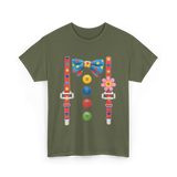 Colorful Bow and Buttons Accessories T-Shirt - Military Green