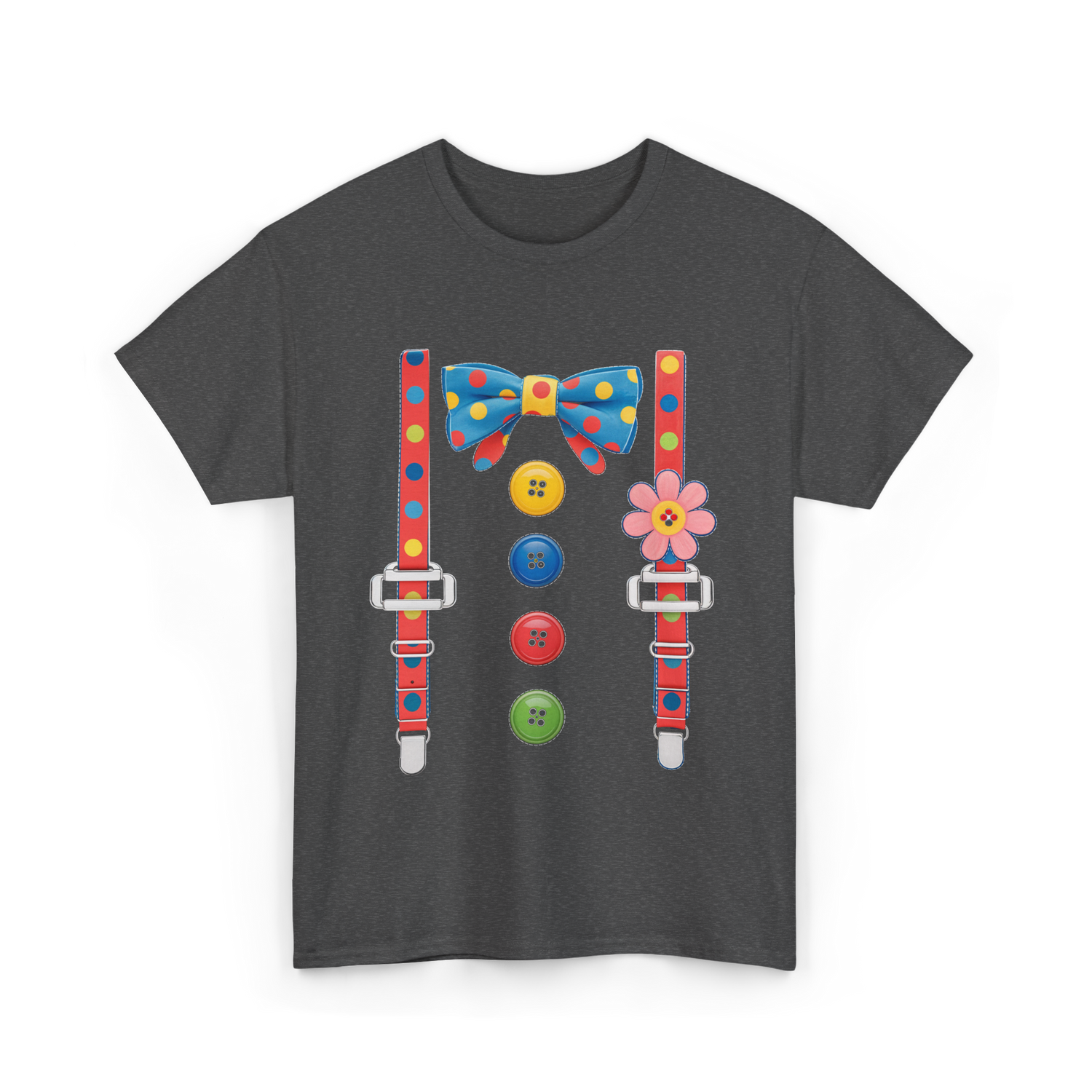Colorful Bow and Buttons Accessories T-Shirt - Dark Heather