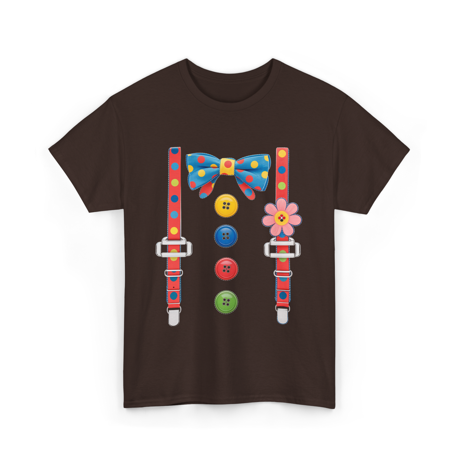 Colorful Bow and Buttons Accessories T-Shirt - Dark Chocolate