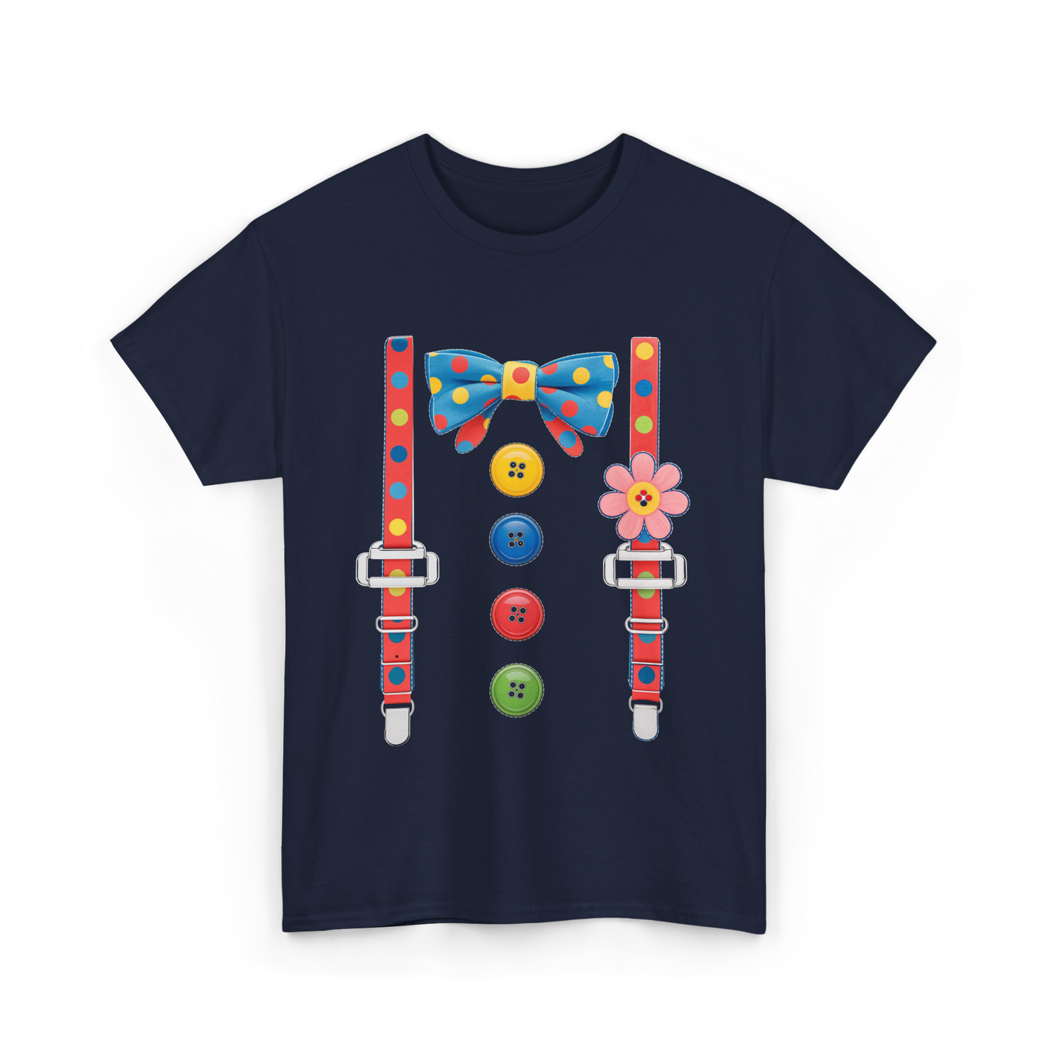 Colorful Bow and Buttons Accessories T-Shirt - Navy