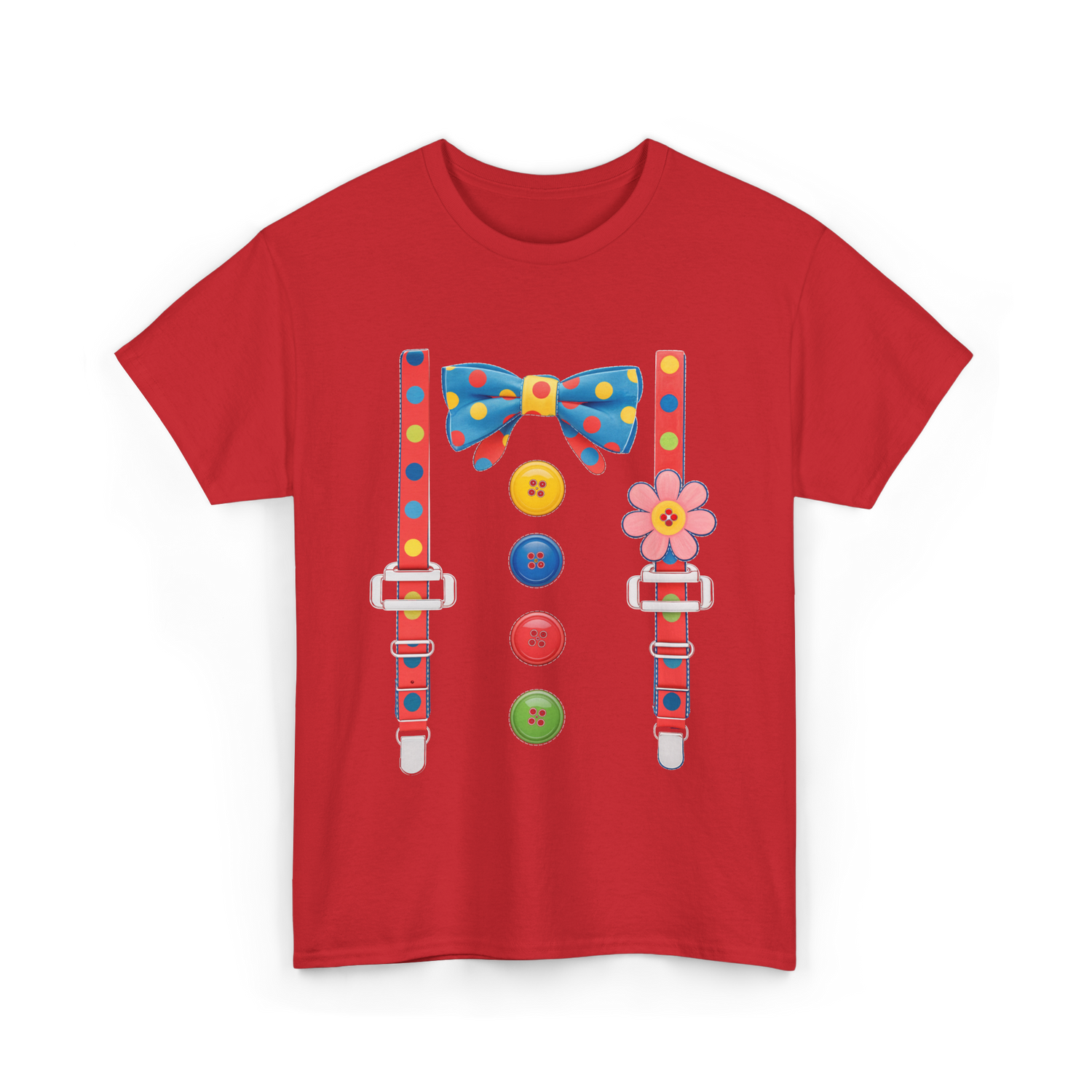 Colorful Bow and Buttons Accessories T-Shirt - Red