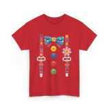 Colorful Bow and Buttons Accessories T-Shirt - Red