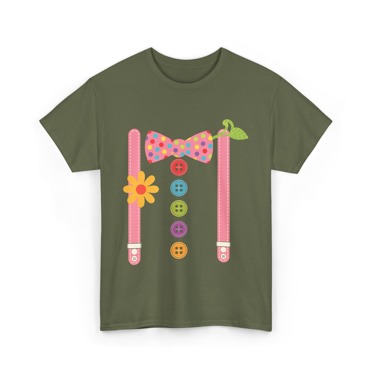 Colorful Bow Tie Clown Costume T-Shirt - Military Green