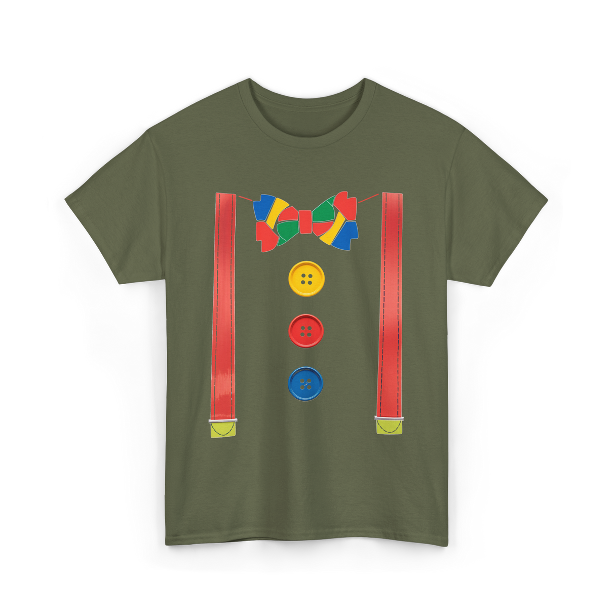 Colorful Bow Tie Clown Costume T-Shirt - Military Green