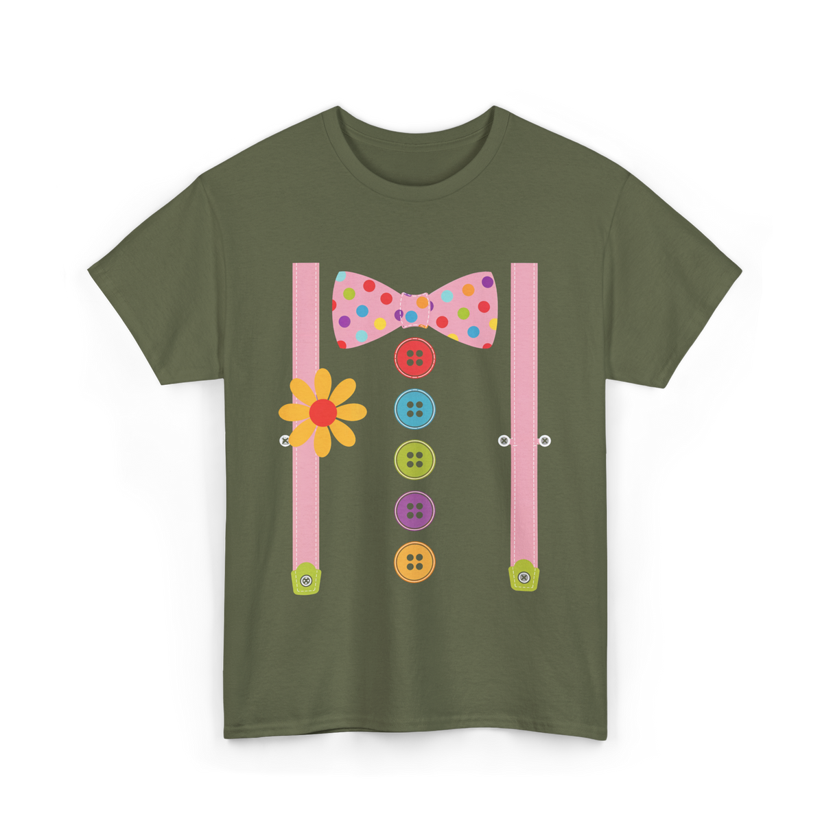 Colorful Bow Tie Costume T-Shirt - Military Green