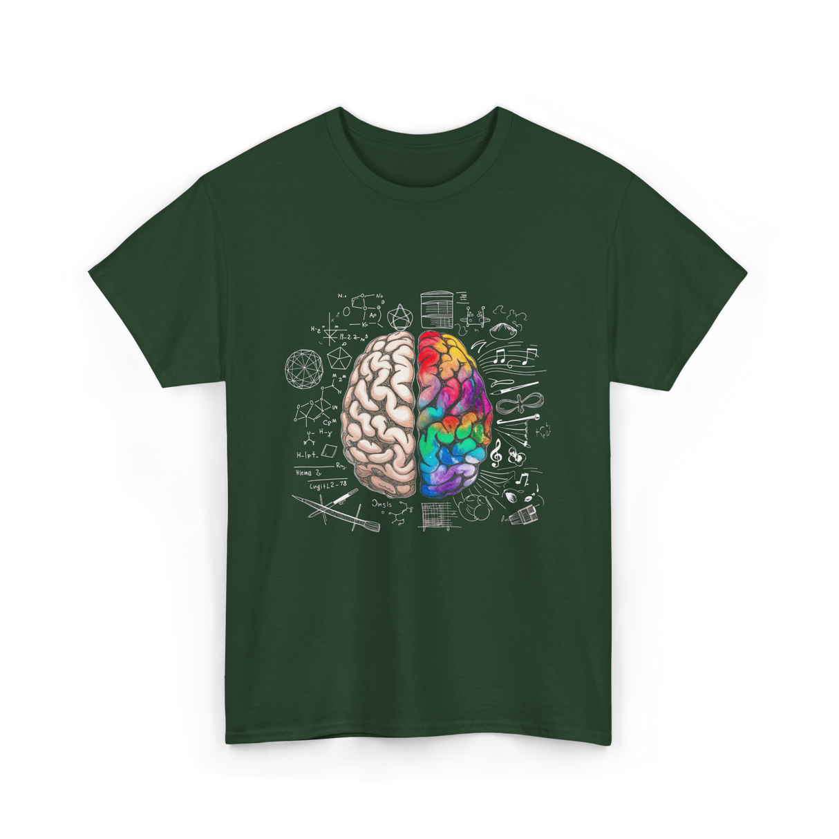 Colorful Brain Science Neuroscience T-Shirt - Forest Green