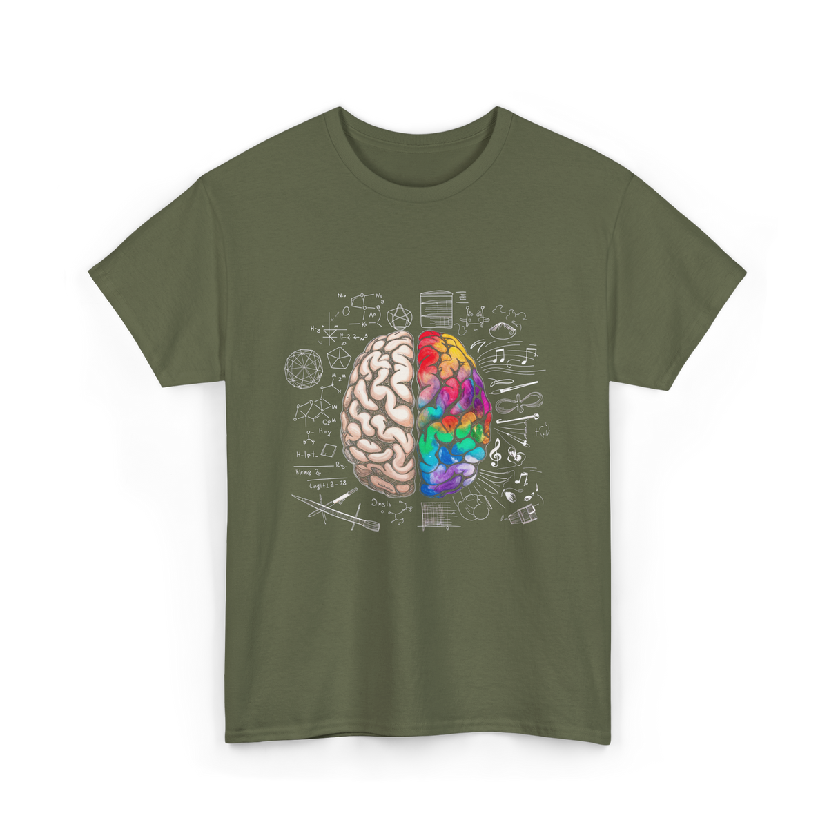 Colorful Brain Science Neuroscience T-Shirt - Military Green