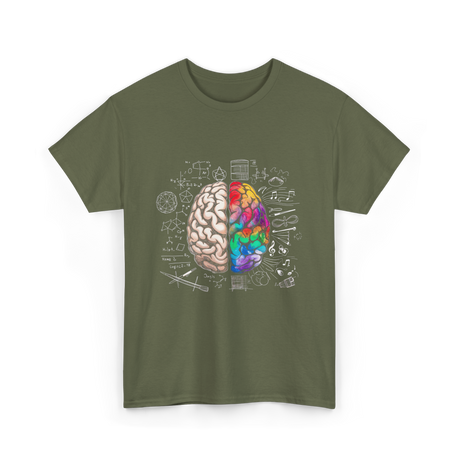 Colorful Brain Science Neuroscience T-Shirt - Military Green