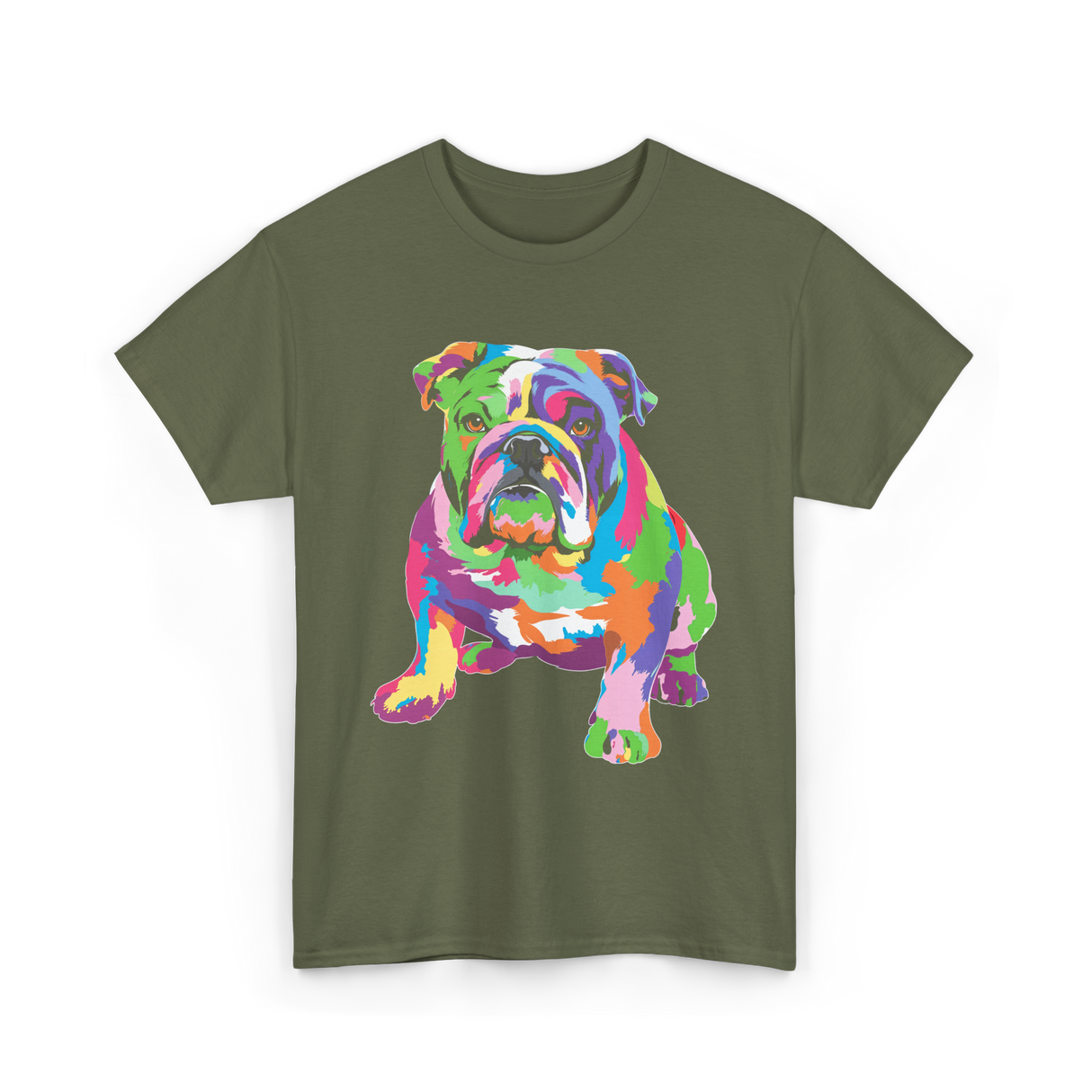 Colorful Bulldog Art Bulldog T-Shirt - Military Green