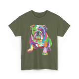 Colorful Bulldog Art Bulldog T-Shirt - Military Green