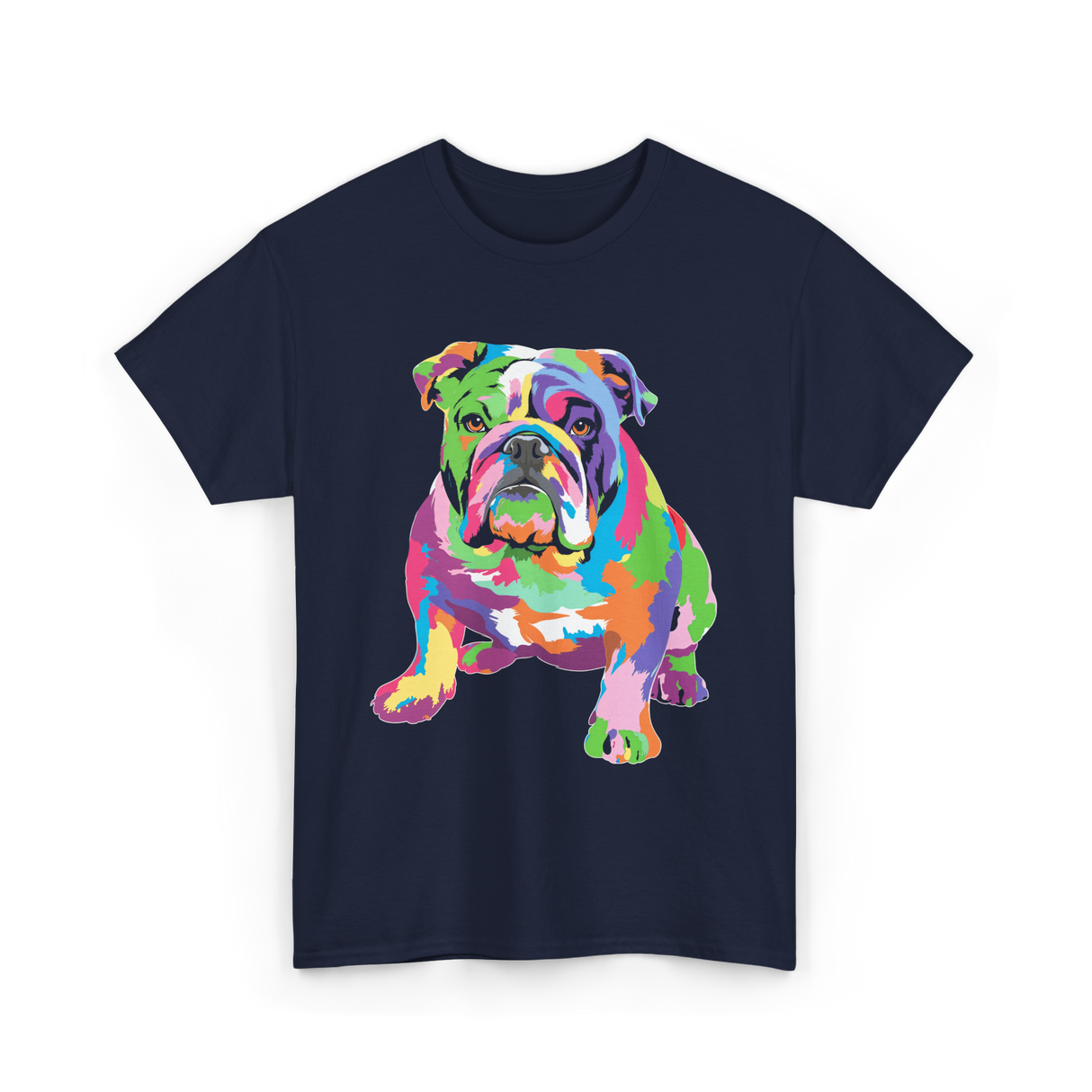 Colorful Bulldog Art Bulldog T-Shirt - Navy