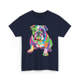 Colorful Bulldog Art Bulldog T-Shirt - Navy