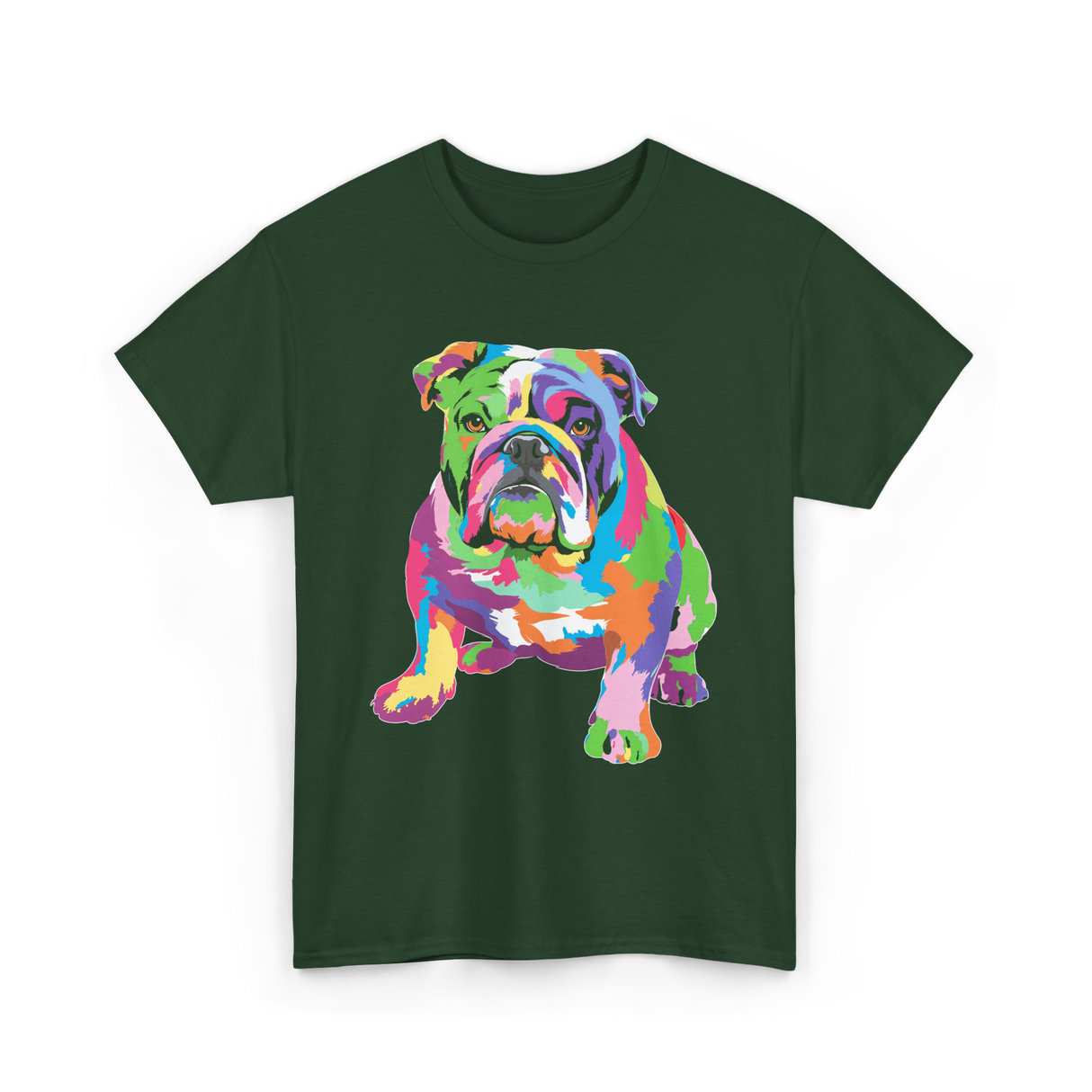 Colorful Bulldog Art Bulldog T-Shirt - Forest Green