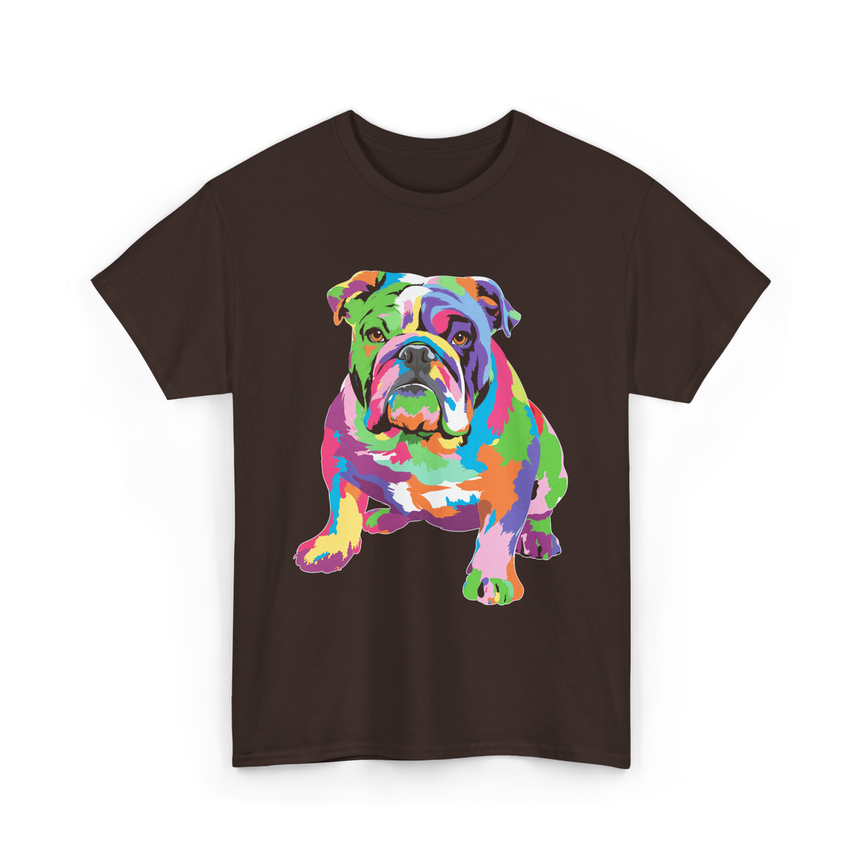 Colorful Bulldog Art Bulldog T-Shirt - Dark Chocolate