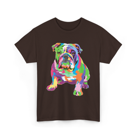 Colorful Bulldog Art Bulldog T-Shirt - Dark Chocolate