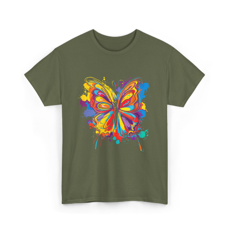 Colorful Butterfly Art Butterfly T-Shirt - Military Green