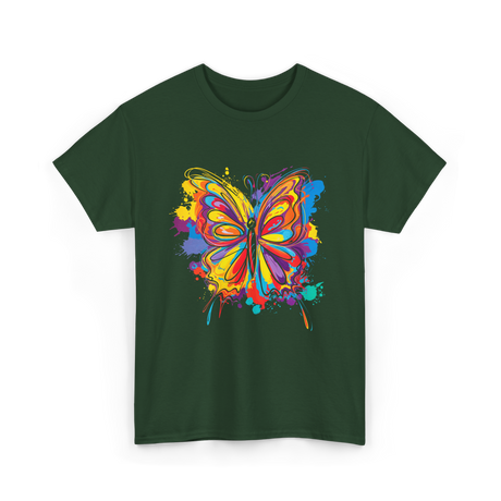 Colorful Butterfly Art Butterfly T-Shirt - Forest Green