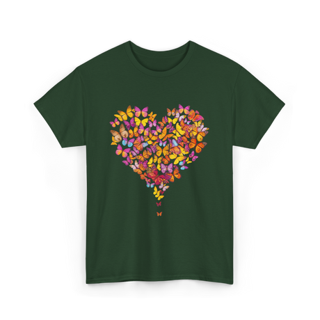 Colorful Butterfly Heart Butterflies T-Shirt - Forest Green