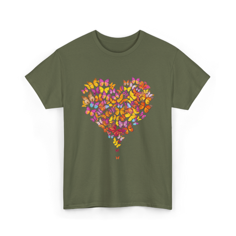 Colorful Butterfly Heart Butterflies T-Shirt - Military Green