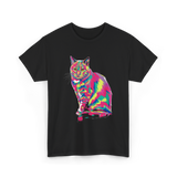 Colorful Cat Art Cat Lover T-Shirt - Black