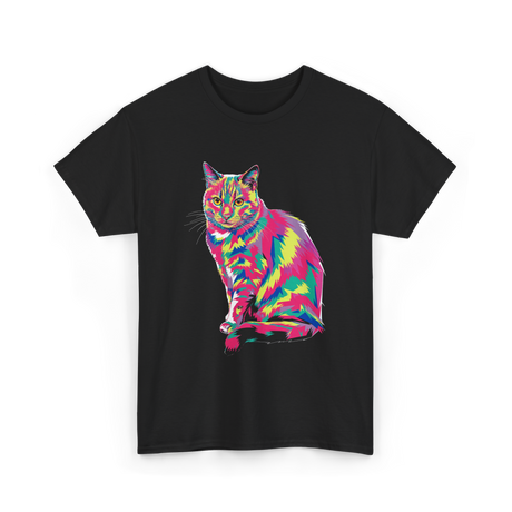 Colorful Cat Art Cat Lover T-Shirt - Black