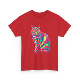 Colorful Cat Art Cat Lover T-Shirt - Red