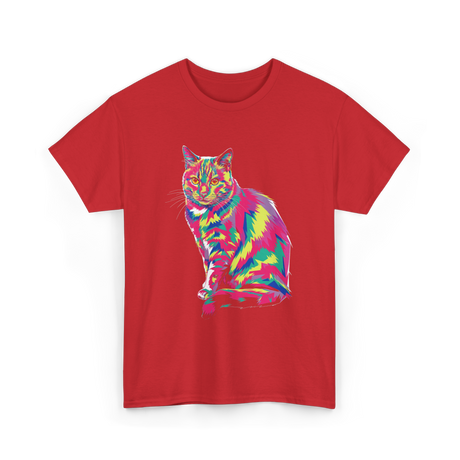 Colorful Cat Art Cat Lover T-Shirt - Red