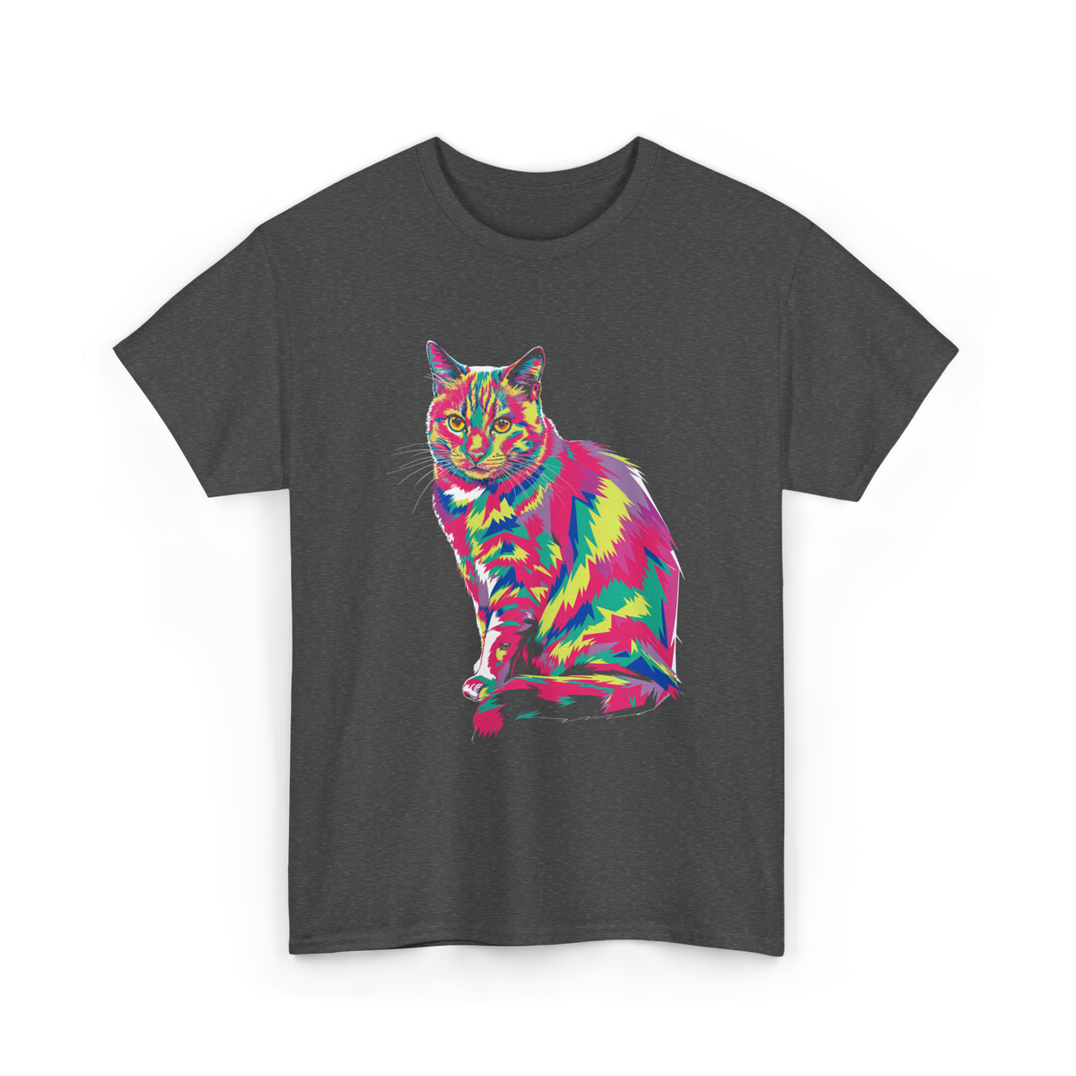 Colorful Cat Art Cat Lover T-Shirt - Dark Heather