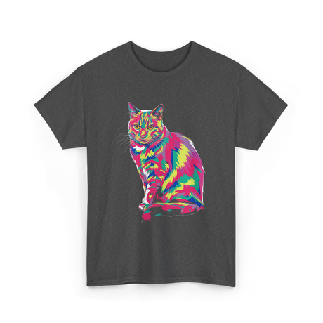 Colorful Cat Art Cat Lover T-Shirt - Dark Heather