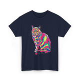 Colorful Cat Art Cat Lover T-Shirt - Navy