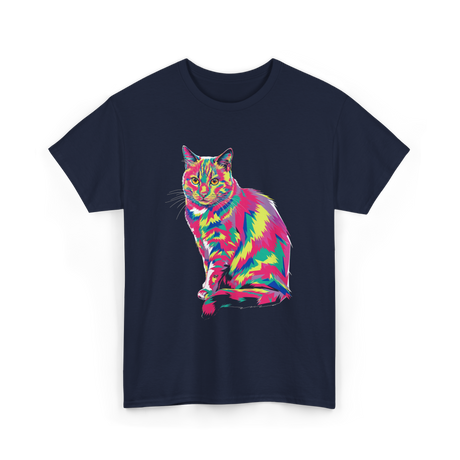 Colorful Cat Art Cat Lover T-Shirt - Navy