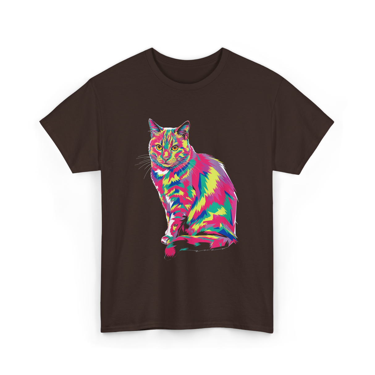 Colorful Cat Art Cat Lover T-Shirt - Dark Chocolate