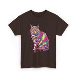 Colorful Cat Art Cat Lover T-Shirt - Dark Chocolate