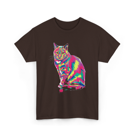 Colorful Cat Art Cat Lover T-Shirt - Dark Chocolate