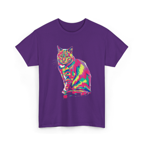 Colorful Cat Art Cat Lover T-Shirt - Purple