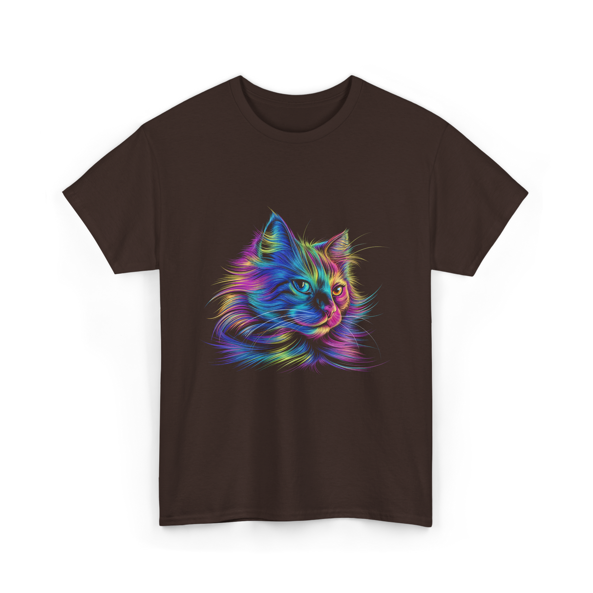 Colorful Cat Art Cat Lovers T-Shirt - Dark Chocolate