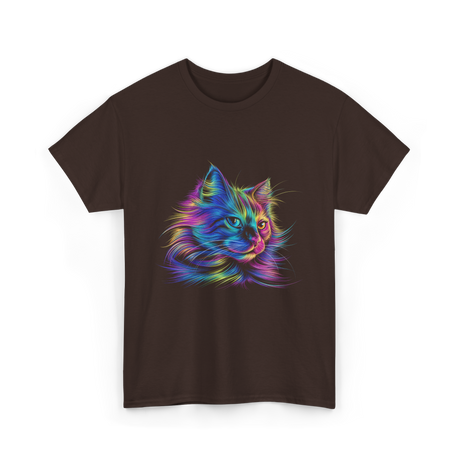 Colorful Cat Art Cat Lovers T-Shirt - Dark Chocolate